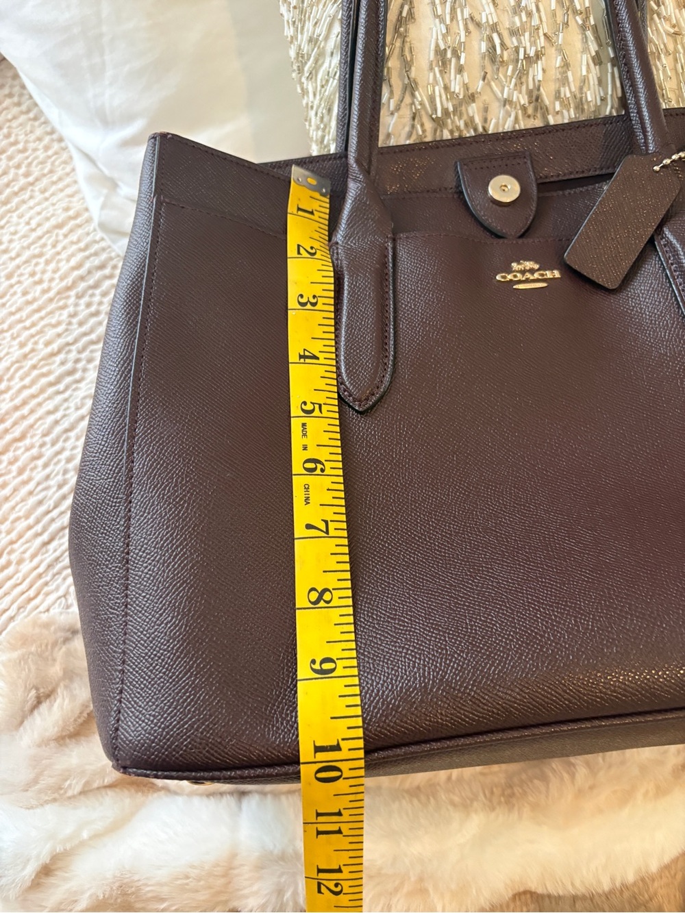 Coach Dark Brown Leather Tote with Gold Heart Charm - Picture 9 of 12